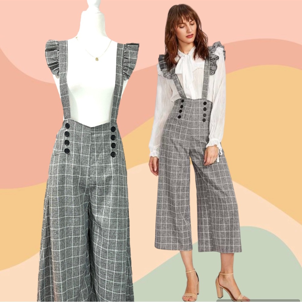 NWOT SHEIN Double Breasted Culotte Pants With Ruffle Strap